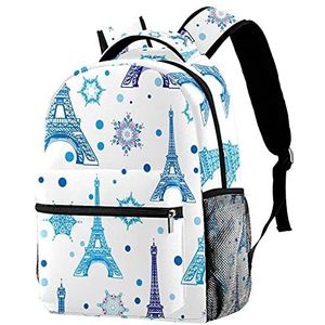Rugzak Lichtgewicht Dagrugzak voor Shool Blue Paris Eiffeltoren Sneeuwvlok