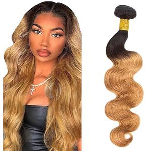 Lakaisa Body Wave Human Hair Bundles 100% Unprocessed Brazilian Remy Hair 1B27 Blonde Ombre Real Hair Extensions Sew in Hair 1 Bundle No Smell for Woman 28 Inch