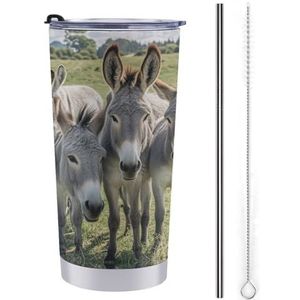 LHDGSJE Donkey Animals Geïsoleerde beker Herbruikbare Roestvrijstalen Mok Reizen Koffiemok Lekvrij Grote Capaciteit Auto Cup Geïsoleerde Waterfles Past in Auto Bekerhouder