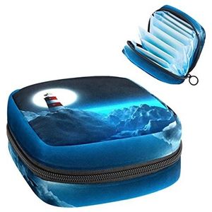 Maandverband Opbergtas,Draagbare maandverband Opbergzak,Vuurtoren Cove Blue Nautical, Meerkleurig, 4.7x6.6x6.6 in/12x17x17 cm