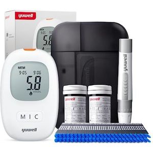 yuwell Bloedglucosemeter set met teststrips x 50 en lancetten x 50, diabetestest, ideaal voor thuisgebruik, suikermeter voor zelfcontrole van de bloedsuiker bij diabetes (model 710)