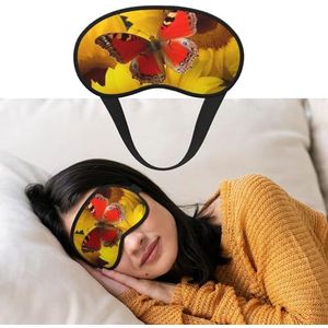 Gele zonnebloemen met rode vlinder oogmasker om te slapen, zachte satijnen slaapschaduwhoes, blinddoek met elastische band, reizen, dutje, verduisterende oogschaduwhoes voor vrouwen en mannen
