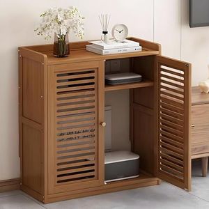 LIUWOPA WiFi-router verborgen doos en media-opbergkast - vrijstaande organizer met dubbeldeksplank voor thuis/kantoor - stijlvol zwart ontwerp (58,9 x 24,9 x 97 cm)