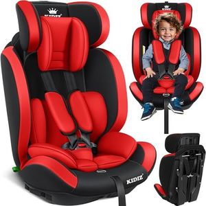 KIDIZ® kinderautostoeltje | kuip autostoeltje | 9kg-36kg 1-12 jaar 5-punts veiligheidsgordel | groep 1/2/3 | universeel autostoel | goedgekeurd volgens ECE R129/03 met Isofix Rood