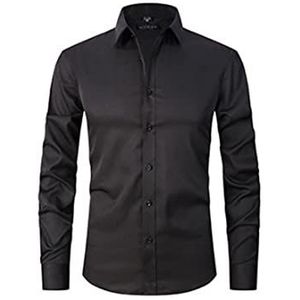 Overhemden Voor Heren Kreukvrij Regular Fit Stretch Bamboe Button-down Overhemd, Casual Zakelijke Formele Button-up Overhemden (2XL,black)
