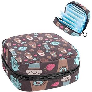Kleurrijke Iced Coffee Patroon,Periode Pouch Draagbaar,Tampon Opbergtas,Tampon Houder voor Portemonnee Vrouwelijke Product Organizer, Meerkleurig, 4.7x6.6x6.6 in/12x17x17 cm