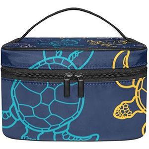 Zeeschildpadden Marineblauwe make-up organizer tas, reismake-up tas organizer case draagbare cosmetische tas voor vrouwen en meisjes toiletartikelen, Meerkleurig, 22.5x15x13.8cm/8.9x5.9x5.4in