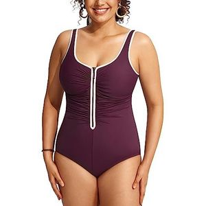 DELIMIRA Ingebouwde Cup Voor Dames Grote Maten Badpakken Badpakken Uit één Stuk Met Rits Aan De Voorkant Donkerrood 44