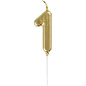 Mini Metallic Gold Number 1 Pick Verjaardagskaars (3cm x 11cm) - Elegante en Oogverblindende Feestdecoratie - Perfect voor Verjaardag/Jubileum Evenementen - 1 st