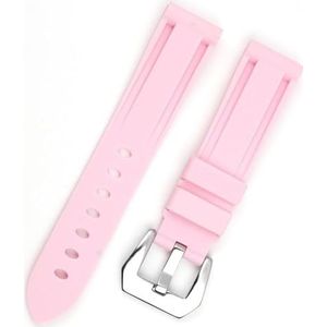 dayeer Voor Panerai waterdichte siliconen rubberen horlogeband met roestvrijstalen gesp horlogeband vervangende accessoires (Color : Pink-silver buckle, Size : 22mm)
