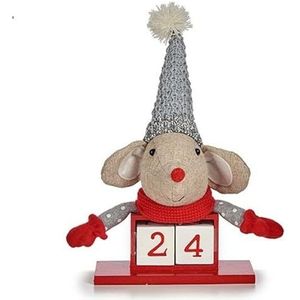 Krist+ Decoratieve figuur muis kalender rood grijs hout 20 x 11 x 20 cm (8 stuks)