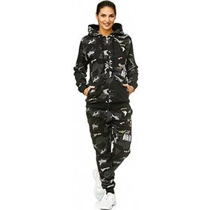 Violento Joggingpak voor dames, USA patches, gebreid 685, trainingspak van 100% katoen, sportbroek + hoodie, sportpak, S-XXL, Antraciet camouflage, XL
