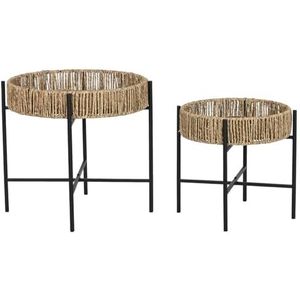 Home ESPRIT Set van 2 tafels, zwart, naturel, metaal, 49 x 49 x 44 cm