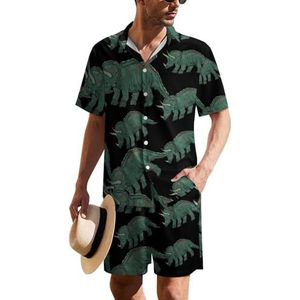 Dinosaurus Hawaïaans pak voor heren, set van 2 stuks, strandoutfit, shirt en korte broek, bijpassende set
