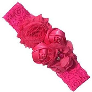 Haarband Hoofdband Rose Elastische Haarband Chiffon Bloem Rhinestone Kant Hoofdbanden Meisjes Haaraccessoires Hoofddeksels Haarbanden Voor Make-up (Color : 15 hot pink, Size : Size fits all)