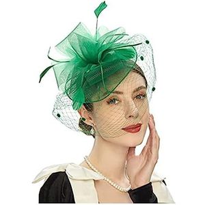Accessoire Cheveux retro bruids hoofddeksels sluier bruiloft haaraccessoires bloem geruite mesh veer hoge hoed haarspeld fascinator (kleur: groen, maat: 1)