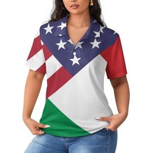 Amerikaanse Italiaanse vlag dames poloshirts met korte mouwen casual T-shirts met kraag golfshirts sport blouses tops 2XL