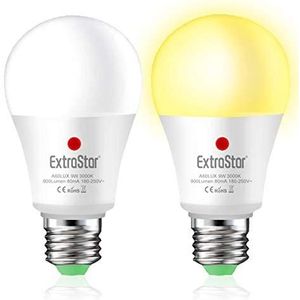Extrastar E27 LED-lamp met schemeringssensor voor buiten, 9 W warm wit 3000 K voor veranda, tuindeur, hal, 2 stuks