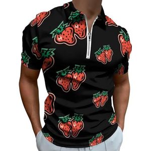 Aardbei Half Zip-up Polo Shirts Voor Mannen Slim Fit Korte Mouw T-shirt Sneldrogende Golf Tops Tees XL