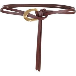 Geknoopte leren riemen met gouden gesp, dubbele laag tailleband, vintage jurk, jas, gordel for vrouwen(Coffee)