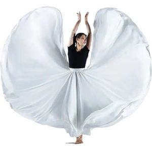 Flamencorok for vrouwen, 720 graden, volle cirkelvormige swingrok, Spaans danskostuum, volwassen, vloeiende, geplooide gelaagde rok for optredens, Halloweenfeest, rode krijtthema-outfit(White_M)