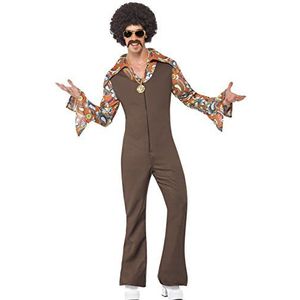Smiffys, Heren Groovy Boogie kostuum, jumpsuit met opgezette overhemd, maat: XL, 43860