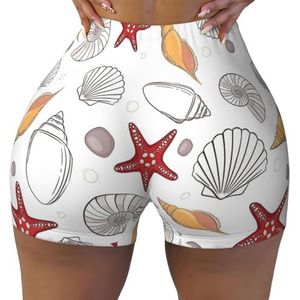 Unkhtt Shell Zeester Print Workout Gym Korte Vrouwen Zomer Comfortabele Stretch Yoga Shorts Dagelijks Cacual Wear, Zwart, S