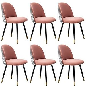 GEIRONV Dining Chair Set van 6, for Woonkamer Slaapkamer Zachte Velvet Make Chair Modern Design met Rugleuning Lounge Chair Eetstoelen (Color : Pink)