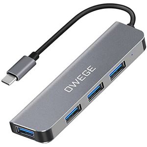 USB C hub, USB C adapter USB C docking station, USB-C hub 4-poorts USB 3.0 geschikt voor MacBook, Mac Pro/Mini, iMac, Surface Pro, XPS, Notebook PC en meer type C-apparaten, laptop, Space Gray