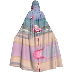 OdDdot Roze Flamingo op het strand Volwassen Halloween Hooded mantel - volwassen mantel, duurzaam en comfortabel heks adulthalloween kostuum