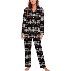 Split Happens Bowling Vrouwen Lange Mouw Button Down Nachtkleding Zachte Nachtkleding Lounge Pyjama Set XL