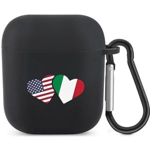 Italië Amerikaanse vlag hart Italiaanse Amerikaanse liefde schattig hoesje voor AirPods 2 & 1 schokbestendige beschermende hoofdtelefoon gevallen cover met sleutelhanger voor mannen vrouwen
