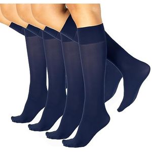 CALZITALY 4 paar ondoorzichtige kniekousen van microvezel voor dagelijks gebruik, zwart, blauw, 40 denier, Made in Italy, blauw, One size