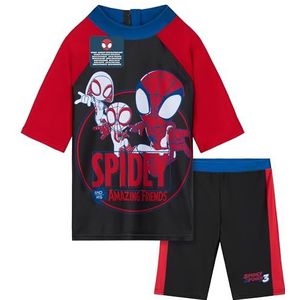 Get Trend Badpak voor jongens, 2-delige badmode, rashbescherming, top en zwembroek, peuters, kinderbadpak voor strand, zwembad, vakantie essentials, Rood/Zwart Spidey, 5-6 jaar
