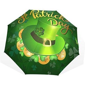 Jeansame St Patrick's Day groene klaver Shamrock munt hoed vouwen paraplu handmatige zon regen paraplu compacte paraplu's voor vrouwen mannen jongen meisje