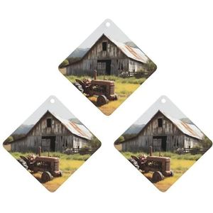 3 Pack Auto Luchtverfrisser Opknoping Wierook Chips Automotive Geurende Opknoping Lakens voor Auto Thuis Auto Interieur Decor, Houten Schuur Verroeste Tractor