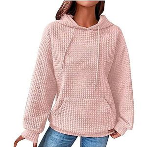 beetleNew Hoodies voor Vrouwen UK Sale Mode Wafel Hooded Sweatshirt voor Vrouwen Winter Dames Casual Losse Warme Knusse Trui met Kangoeroe Pocket, roze, S