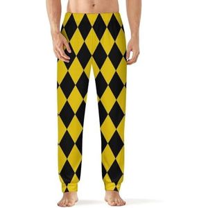 Geel En Zwart Diamant Patroon Mannen Pyjama Broek Zachte Lounge Bodems Met Pocket Slaap Broek Loungewear