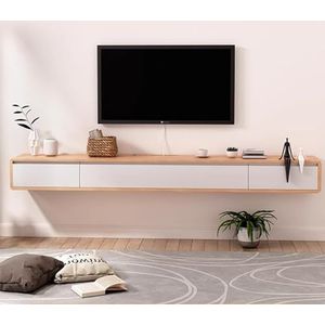 Wandmeubel Voor Tv Zwevend Tv-meubel Voor In De Woonkamer Met Twee Lades Hangend Tv-meubel Houten Wandkast Mediaconsole(B,140CM/55.1IN)