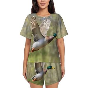 ELSMZXZD Damespyjama-set wilde eenden - korte mouwen ronde hals zachte comfortabele pyjamaset, zomer ademende nachtkleding loungewear set met zakken S-4xl, 3 D, S