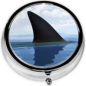 Sneaking Shark Print Pillendoosje 3 Compartimenten Kleine Pillenhoes met Spiegel Pil Organizer voor Outdoor Travel Pocket Purse