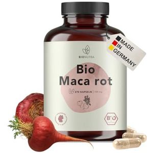 BIONUTRA® Bio rode maca capsules hooggedoseerd 4200 mg/dag, residugecontroleerd, Duitse productie, vegan, lactose- & glutenvrij, zonder toevoegingen, 270 stuks x 700 mg