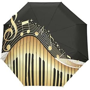 Gouden Muziek Piano Art Automatische Paraplu Winddicht Opvouwbare Paraplu's Auto Open Sluiten voor Meisjes Jongens Vrouwen, Patroon, M