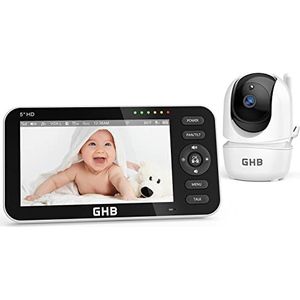 GHB Babyfoon videocamera 5 inch babycamera 720P HD 4000mAh 350° rotatie ondersteunt 4 camera's VOX temperatuursensor nachtzicht