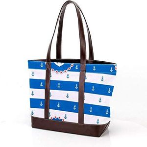 Laptop Tote tas met blauw en wit damast print, draagtas schoudertas casual canvas zakelijke werk draagtas aktetas voor computer school kantoor