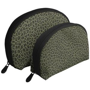 Make-uptas, cosmetische reistas, 2-delige draagbare clutch pouch-set Pouch Organizer Camo Leopard Print in Olijfgroen, zoals afgebeeld, Eén maat
