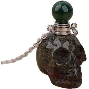 Gemstone Skull Head Perfume Bottle Pendant For Women Hand Carved Crystal Skull Figurine Essential Oil Necklace Gift (Color : Gold_Dragon Blood)