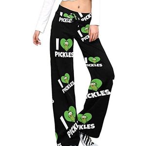 I Love Pickles Grappige damesbroek casual broek elastische taille lounge broek lange yogabroek rechte pijpen