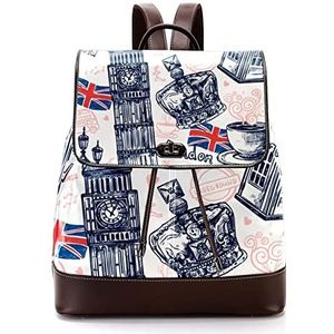 Gepersonaliseerde Casual Dagrugzak Tas voor Teen Engeland Londen Elementen Collectie Schooltassen Boekentassen, Meerkleurig, 27x12.3x32cm, Rugzak Rugzakken