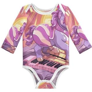 KAAVIYO Schattige paarse eenhoorn babybody met lange mouwen, katoenen bodysuit voor neutrale pasgeborenen, 3-24 maanden, Patroon., 6 Maanden